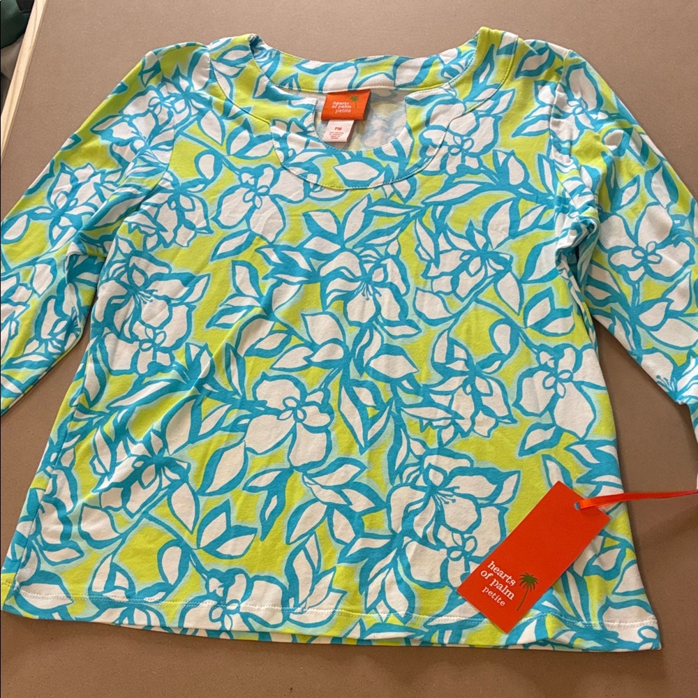 Hearts of Palm Blue and Green Floral Long Sleeve Top